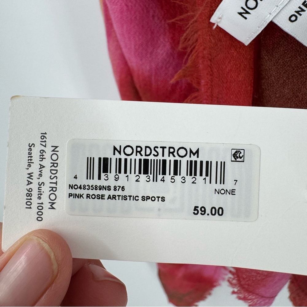 CLEARANCE Nordstrom NWT Pink Brown‎ Pink Rose Artistic Spots Scarf Tissue Weight - Picture 5 of 8
